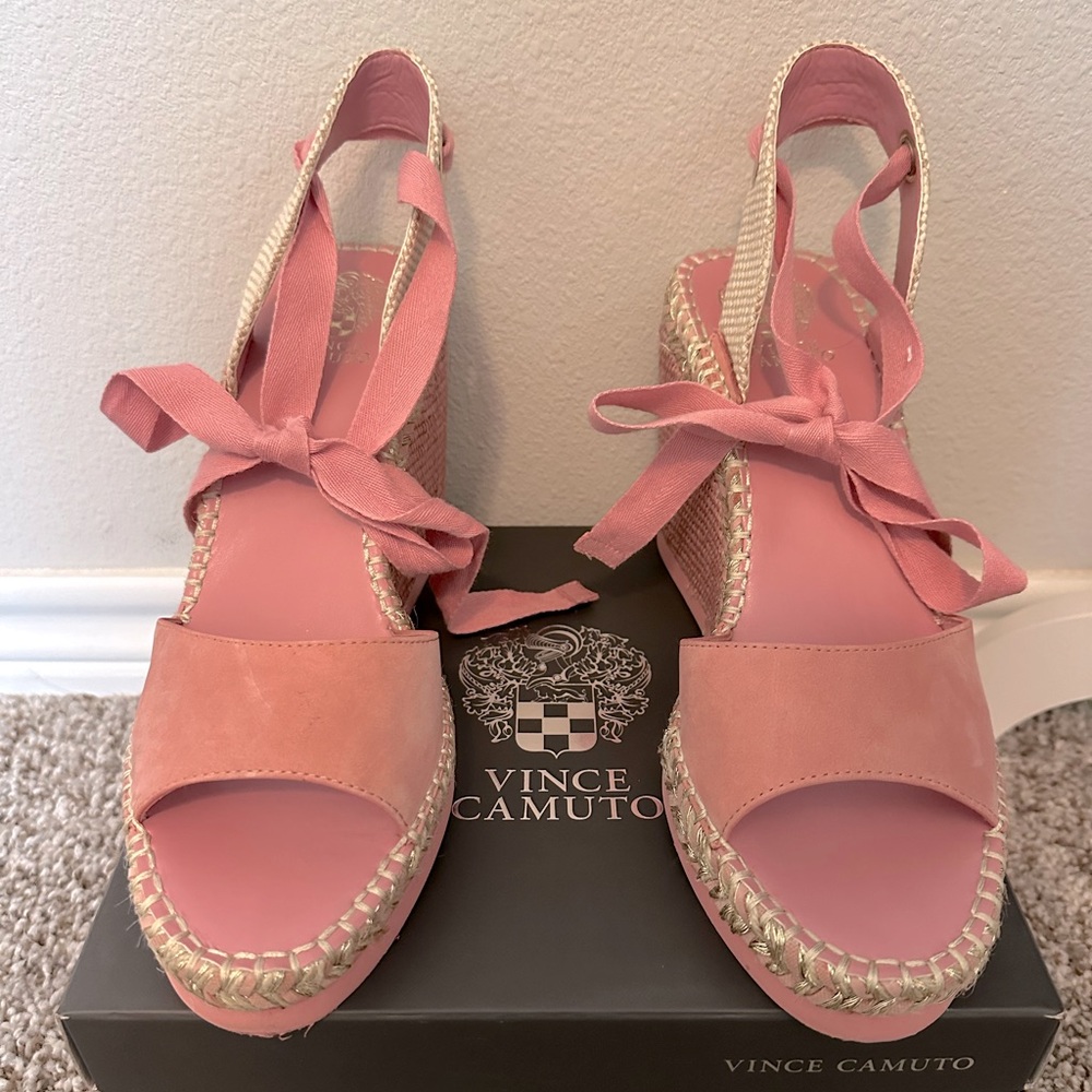 Vince Camuto Pink Ribbon Lace Wedges